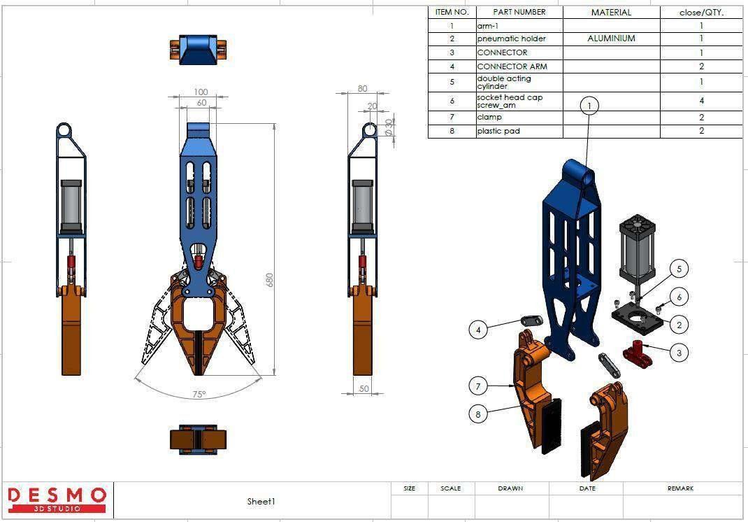 Pneumatic Gripper — Engineering Drawing